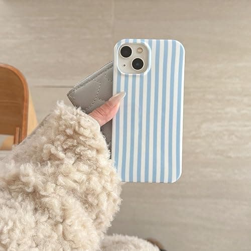 Luukalubo Blue Striped Phone Case for iPhone 16 6.1in,Cute Trendy Aesthetic Minimalist Vertical Lines Pattern Chic Elegant Classic Girly Slim Protective Cover,Blue and White thumbnail 4