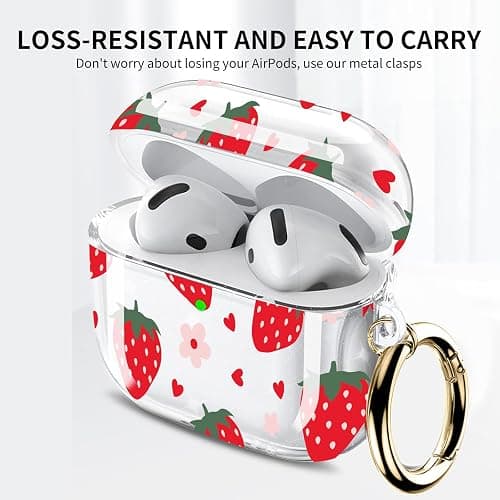 Case Cover Compatible with AirPods 4th Generation 2024, Wireless Charging, Shockproof, Soft TPU Transparent Reduced Yellowing for AirPods 4 Cases with Gold Keychain (Strawberry Heart) thumbnail 2