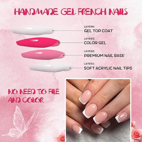 AddFavor White French Tip Press on Nails Short Square - 240pcs Nude Pink Short Square Fake Nails, French Tip Nails Press on Acrylic Nail Extension Nails Art DIY thumbnail 4