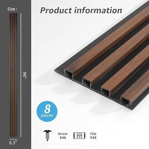 Art3d 8-Pack WPC Wood Slat Wall Panel for Interior Décor, 3D Wood Fluted Acoustic Wall Paneling for Living Room Bedroom Home & Office Accent Decor - 96 x 6 Inch Walnut thumbnail 7
