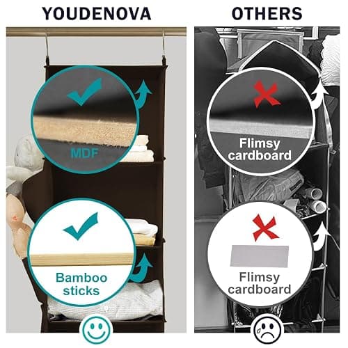 YOUDENOVA Hanging Closet Organizer, 6-Shelf Closet Hanging Storage Shelves, Brown thumbnail 4
