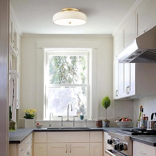 ONESMING Dimmable LED Ceiling Light Fixture, 2700K-6000K 5CCT Modern Mid-Century Semi Flush Mount Ceiling Light, Cream White Close to Ceiling Lamp for Kitchen, Laundry Room, Bedroom, Hallway, 11.8in thumbnail 5