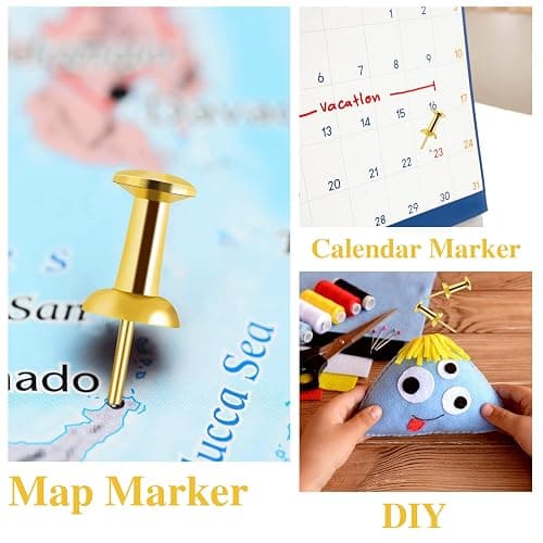 200 Count Gold Push Pins - Standard Plastic Head Steel Point Thumb Tacks for Bulletin Board, Cork Board, Wall Hanging - Decorative Office Supplies thumbnail 6