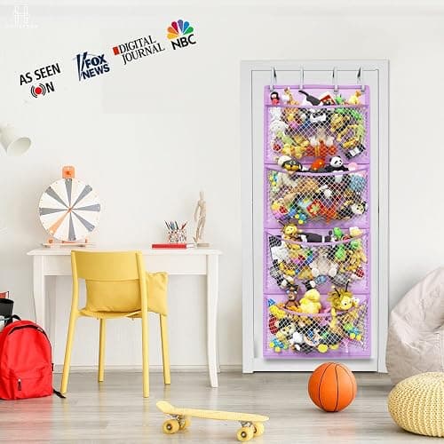 Honeyera Plush Storage (Patent Pending) - Plush Hammock Net Over Door Organizer for Stuffies, Baby Accessories, Toy/Hammock Hanging Storage Big Girls Toddler Large Bag Animals (Purple) thumbnail 5