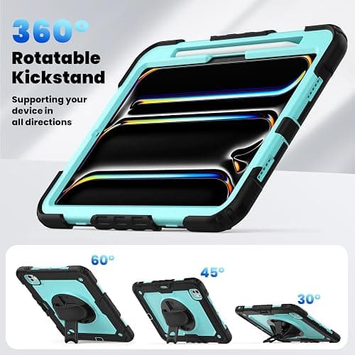 Loyrina for iPad Pro 11 inch Case 2025 (M5) 2024 (M4), with 360° Rotating Stand Hand/Shoulder Strap, Pencil Holder & Protective Shockproof Silicone Hard Tablet Cover, Blue thumbnail 4