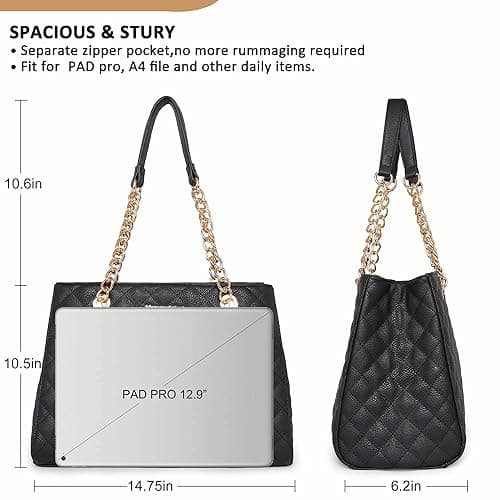 Montana West MEDIUM Tote Bag for Women Quilted Chain Handbags Shoulder Purse thumbnail 7