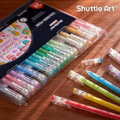 Shuttle Art Colored Pens, 24 Pastel Tone Colors Cute Journal Pens 0.6mm Fine Point Colored Gel Pens for Black Paper Adult Coloring Writing Drawing Journaling Note Taking School Office Home thumbnail 8