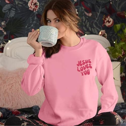 Kelxjia Christian Sweatshirts Women Jesus Loves You Sweatshirt Faith God Shirts Religious Hoodie Oversized Crewneck Pullover thumbnail 3