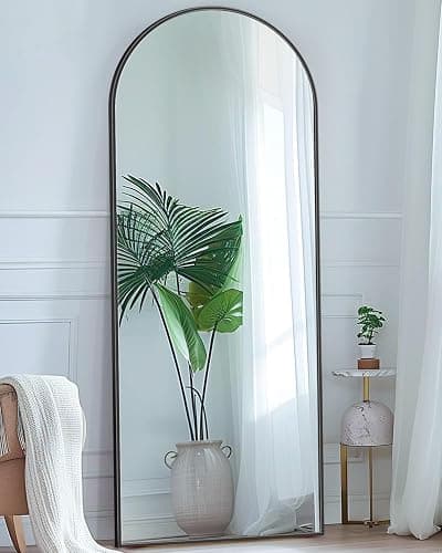 Antok Full Length Mirror, 58"x18" Floor Mirror with Stand, Hanging Mounted Mirrors for Bedroom, Living Room, Cloakroom, Dining Room, Black, Arched - Image 1