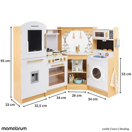 Mamabrum Cuisine en Bois pour Enfants 3+, Cuisinière à Jouets Interactive XXXL avec Éclairage LED, Cafetière et Accessoires - Pots, Ensemble Légumes et Fruits - Jusqu'à 50 Pièces thumbnail 3