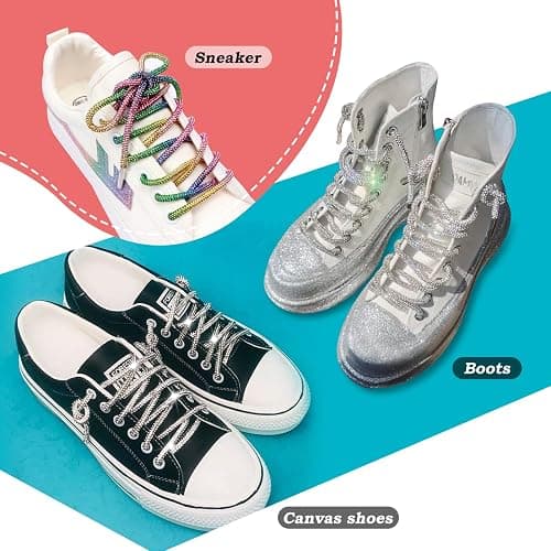 HERSAUL Bling Shoe Laces for Sneakers & Concert Outfits - 2PCS Rhinestone Sparkle Laces, Metallic Glitter Rope for Boots, Hoodies, Rave Costumes, Festival Accessories (47" Length, Silvery) thumbnail 4