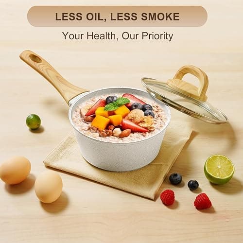 EWFEN 25 Pcs Pots and Pans Set, Nonstick Ceramic Cookware Sets, Healthy Non-Toxic, Large Capacity, Induction Compatible, Cooking Set with Frying Pans & Saucepans, PFAS/PTFE/PFOA Free, Cream White thumbnail 6