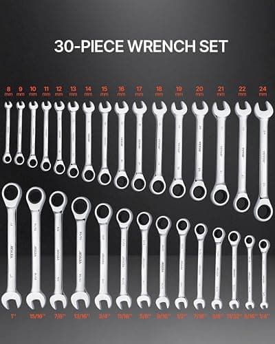 VEVOR Combination Wrench Set, 30-Piece Ratcheting Wrench Set with Organizer Rack, Cr-V Steel Wrench Set SAE 1/4" to 1", Metric 8 mm to 24 mm, Ideal for General Household, Garage, Workshop, Emergency thumbnail 2