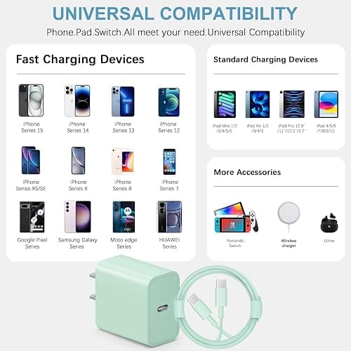 iPhone 17 16 15 Charger Fast Charging Type C Chargers USB C Charger Block iPhone Air Chargers with 2 Pack 6FT Cable for iPhone 17/17 Plus/17 Pro Max/16/16 Plus/16 Pro Max/15 Pro Max/iPad Pro(Green) thumbnail 4