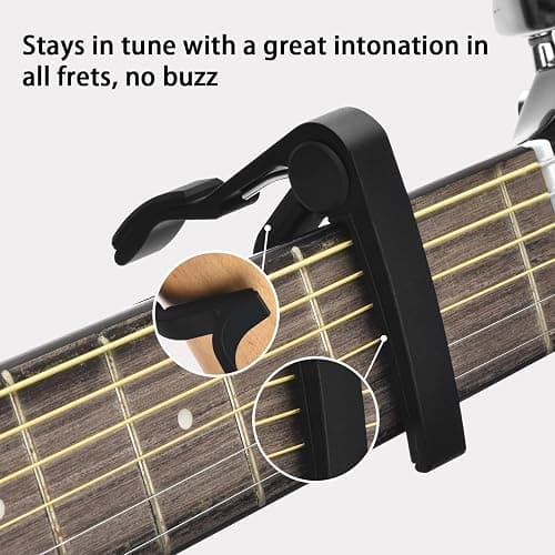 Guitar Tuner, Guitar Accessories with Guitar Picks, Guitar Capo, Capo for Acoustic Guitar, Bass, Buzzing-Free, Quick Release, Guitar Tuner Clip on for Guitar, Violin, Bass, Ukulele Chromatic thumbnail 6