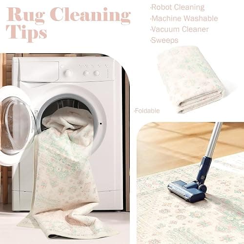 MUJOO 5x7 Area Rugs Washable,Boho Rug for Living Room Bedroom Dining Room Office,Large Throw Carpet,Non Slip Big Soft Indoor Low Pile Light Pink and Green thumbnail 4