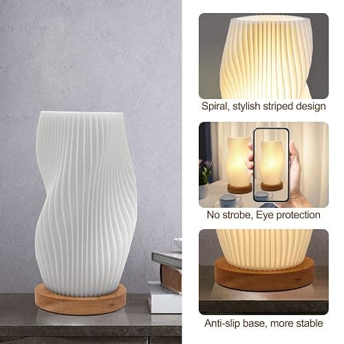 Zenply Dimmable Novelty Small Table Lamp for Bedroom, Vintage Style Striped Night Light, Mini Bedside Lamp for Small Space, Kids Room, Office, Dorm thumbnail 6