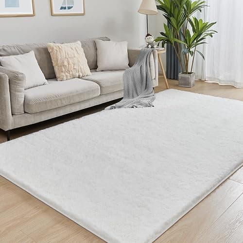 Area Rugs for Living Room, 4x6 Ft Washable Bedroom Rug, Plush Fluffy Carpet, Modern Non-Slip Rug for Nursery College Dorm Kids Room Home Decor Aesthetic, Solid White thumbnail 6