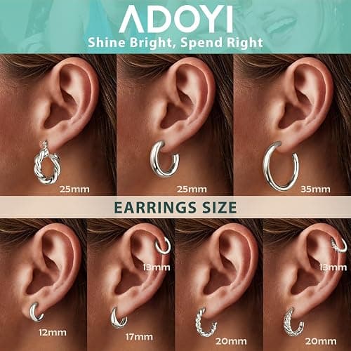 Adoyi 9 Pairs Gold Hoop Earrings Set for Womens Twisted Huggie Hoops Earrings 14K 18K Gold Plated for Girls Valentines Mother's Day Birthday Gifts Lightweight thumbnail 7
