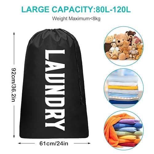 2 Pack XL Travel Laundry Bag, Machine Washable Dirty Clothes Organizer, Large Enough to Hold 4 Loads of Laundry, Easy Fit a Laundry Hamper or Basket (Black + Pink) thumbnail 3