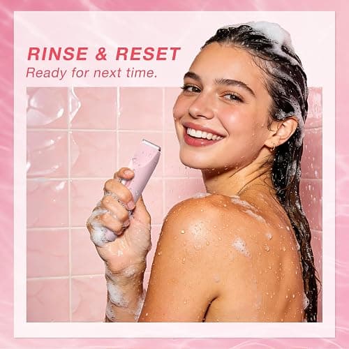 AMURS Bikini Trimmer for Women, Dual-Head Electric Body Hair Trimmer for Sensitive Areas, IP67 Waterproof Rinsable, USB-C Rechargeable Groomer for Bikini Line, Underarms, Legs & Face, Soft Pink thumbnail 5