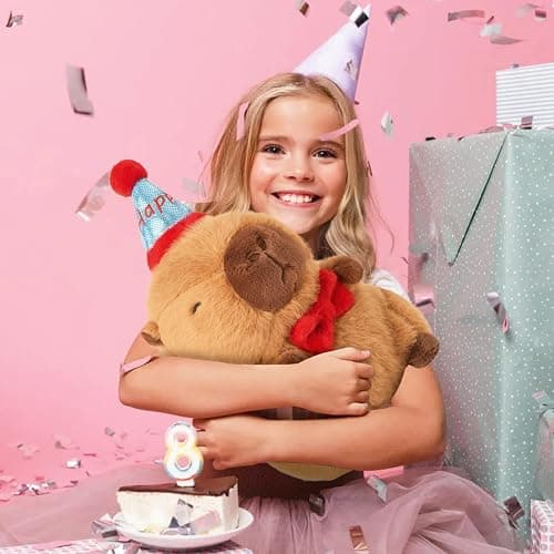 Ditucu Cute Capybara Plush with Happy Hat Red Bow Soft Capybara Stuffed Animal Plushies Toys for Birthday Gifts Party Decoration for Kids Brown 9 inch thumbnail 5