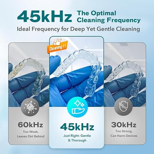 Dental Ultrasonic Retainer Cleaner Machine - 45kHz Dental Cleaning Pod with 4 Modes, Digital Timer & 200ML Capacity for Denture, Mouth Guard, Aligner, Night Guard, Braces, Toothbrush Head & Jewelry thumbnail 4
