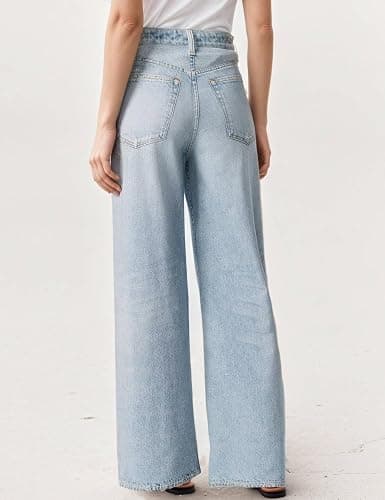 1901 SOCIETY Women's Wide Leg Jeans Look Like Denim Cotton Terry Pull-On Print Denim Sweatpants with Elastic Waistband thumbnail 3
