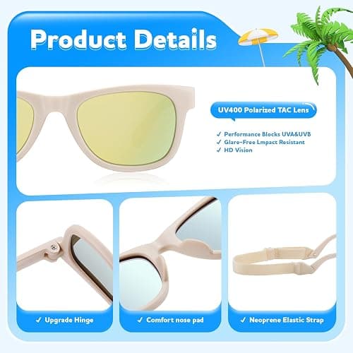 zestero Baby Infant & Toddler Polarized Sunglasses with Strap, UV400 Protection for Boys & Girls 0-24 Months, 3 Pack - 3 Packs Black + Beige + Blue thumbnail 3