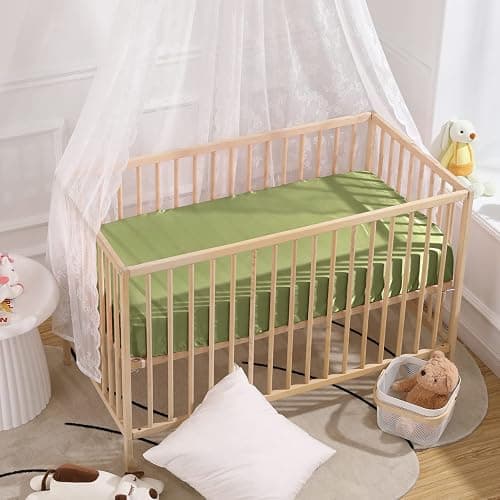 SiinvdaBZX 2 Pcs Satin Crib Sheets for Baby Hair, Silky Soft Fitted Crib Sheets for Standard Crib and Toddler Mattress (Emerald & Sage Green, 52 x 28 x 8In) thumbnail 5