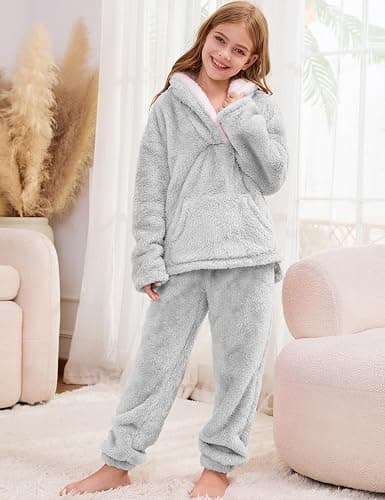 Flygo Girls Fuzzy Pants Set Fleece Outfits Winter Flannel Fluffy Pullover Sweatshirt Top Pants Sweatsuit thumbnail 3
