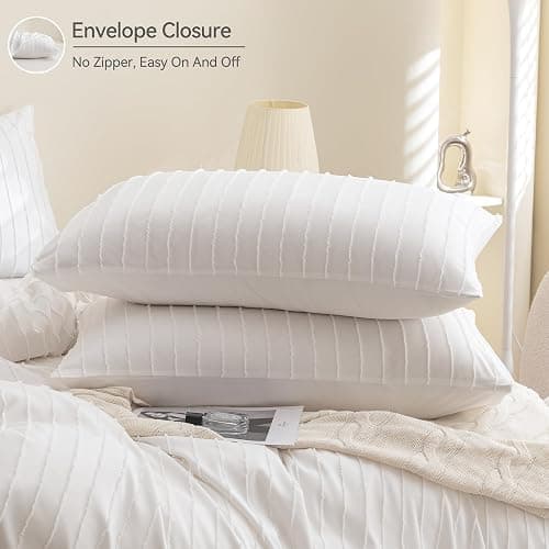 JELLYMONI Duvet Cover Full Size White - 3PCS Boho Striped Duvet Cover Set Polyester Tufted Bohemian Textured Comforter Cover 80×90in with Corner Ties & Zipper and 2 Pillowcases thumbnail 7