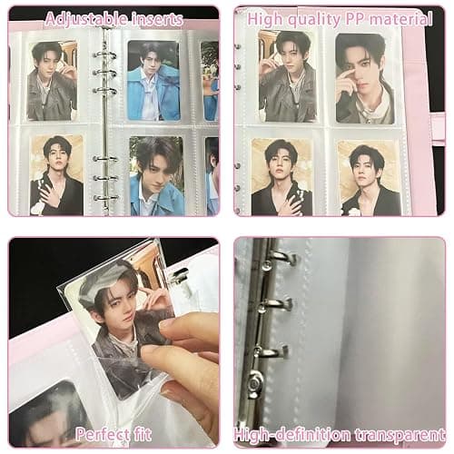 A5 Kpop Photocard Binder,6 Ring Binder Album,Kpop Photo Card Binders,with 40 Four-compartment Card Pages 320 Card Spaces,PU Leather Cover with Buckle Closure,for Card Organisation thumbnail 4