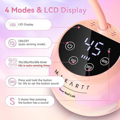 Makartt UV LED Nail Lamp - Gooseneck UV Light for Nails Cordless Rechargeable USB 39W Dryer LED Lamp with Auto Sensor 4 Timer Settings Fast Curing for Nail Art Polish (Glazed Pink) thumbnail 7