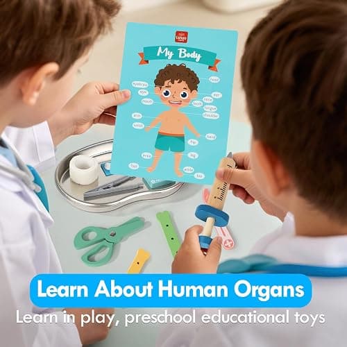 Lehoo Castle Kids Doctors Set, Pretend Doctor Kit Toys Medical Playset, Wooden Play Toys, Educational Toys for 3 Year Old Boys thumbnail 2