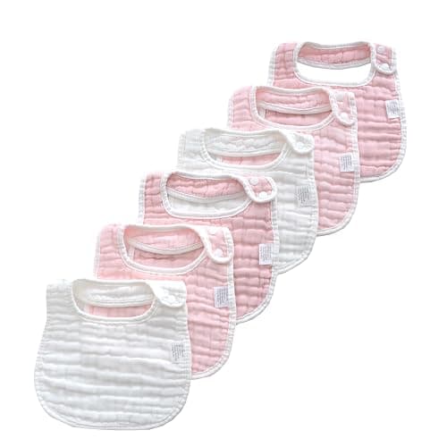 MUKIN Baby Muslin Bibs and Burp Cloths, 6 Pack, Soft Absorbent Cotton, Adjustable - Image 1