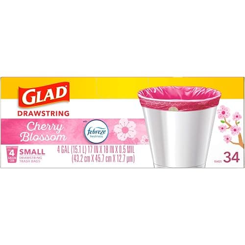 Glad Odorshield Small Drawstring Trash Bags, 4 Gal, Pink, Cherry Blossom, 34 Ct, Pack May Vary - Cherry Blossom - 34 Count (Pack of 1) thumbnail 8