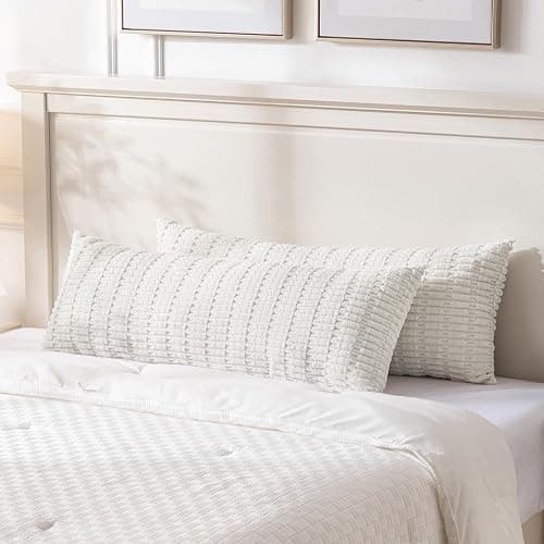 Fancy Homi Cream Boho Long Body Lumbar Decorative Throw Pillow Cover 20x54 Inch for Bed Couch Bedroom Bench, Soft Corduroy Rectangle Solid Pillow Case 50x137 cm, Rustic Farmhouse Room Decor thumbnail 5