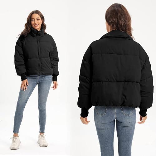 PABOPKOBI Women's Winter Coat Puffer Jacket, Quilted Down Cropped Lightweight without Hood for Snow Warm thumbnail 5
