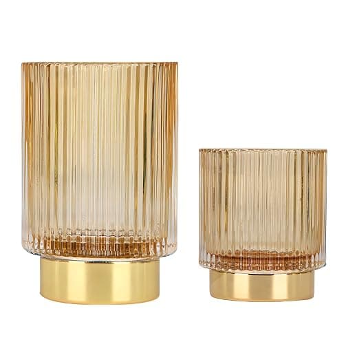 DASITON Makeup Brush holder Organizer,Crystal Cosmetic Makeup Brush Glass Brushes Storage Holder, Vintage Make Up Brush Cup Pen Pencil Holder striped vase(Coffee S＋L) - Image 1