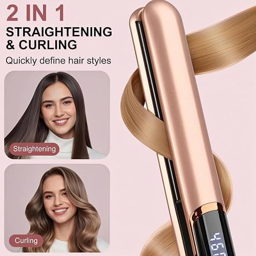 Flat Iron Hair Straightener with Floating Plates Get Shinier & Smoother Hair, 14 Adjustable Temp, Dual Voltage Digital Display 100°C–230°C thumbnail 2