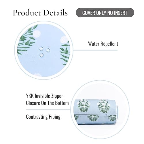 Hofdeco Premium Coastal Grandmillennial Patio Indoor Outdoor Bolster Pillow Cover Only, 6"x20" Water Repellent for Backyard, Couch, Poolside, Baby Blue Green Print Flower thumbnail 5