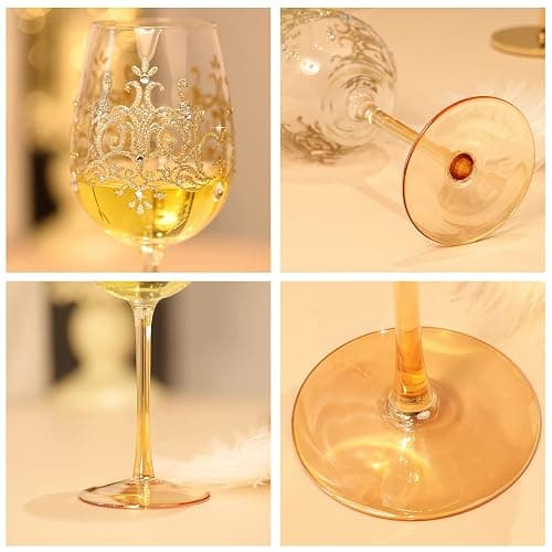 NymphFable Colorful Wine Glass Golden Crown Artisan Painted Glass 15oz Personalised Gift for Birthdays Weddings thumbnail 5