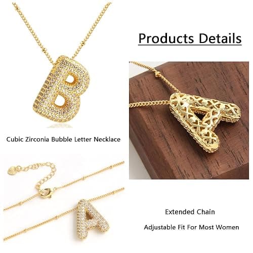 Z ZACHÉ 18k Gold Plated Dainty Cubic Zirconia Bubble Alphabet 26 A-Z Letter Necklace, Personalized Name Necklace,Balloon Initial Necklace for Women Female thumbnail 2