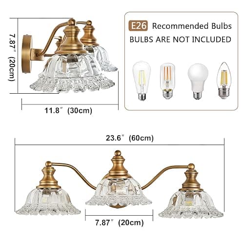 XIEDUN Vintage Bathroom Vanity Light Fixture 3 Lights Vanity Lighting Matte Antique Brass Vanity Light for Bathroom thumbnail 5