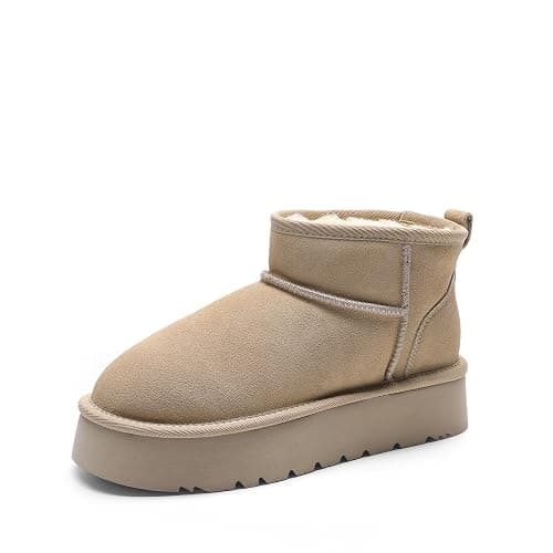 DREAM PAIRS Women's Platform Winter Snow Boots Genuine Suede, Water Resistant Mini Ankle Boots Stable Lightweight Booties Anti-Slip with Memory Foam Outdoor Fuzzy - Image 1