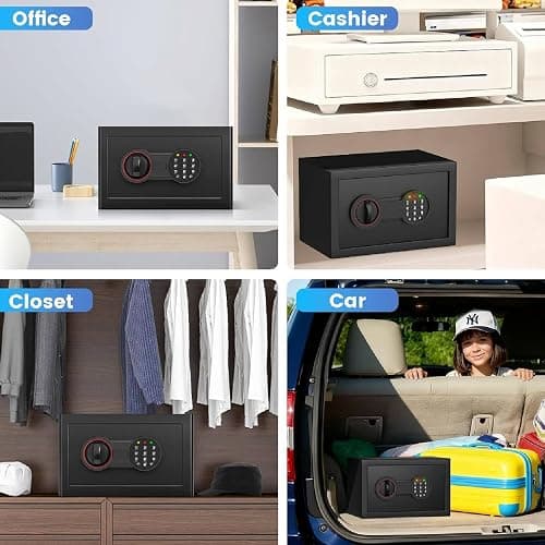 Small Safe for Home, 6.69"H Safe Box with Fireproof Waterproof Bag for College Dorm Room, Money Safe with Alarm System, Sensor LED Light, Wall/Floor Mountable, Hidden Safes for Cash, Jewelry, Medicine thumbnail 8