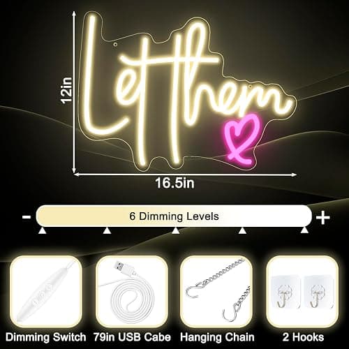 Let Them Neon Sign Dimmable Neon Signs for Wall Decor Inspirational LED Signs USB Light Up Sign for Bedroom Living Room Wall Decor Office Decoration thumbnail 2