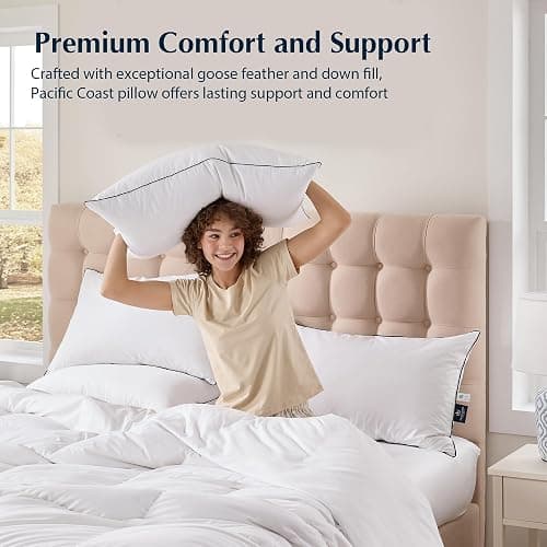 Pacific Coast Pillows Queen Size Set of 2, Goose Feather and Down Pillow for Sleeping, Hotel Collection Bed Pillows for Side Sleepers and Back Sleeper thumbnail 5