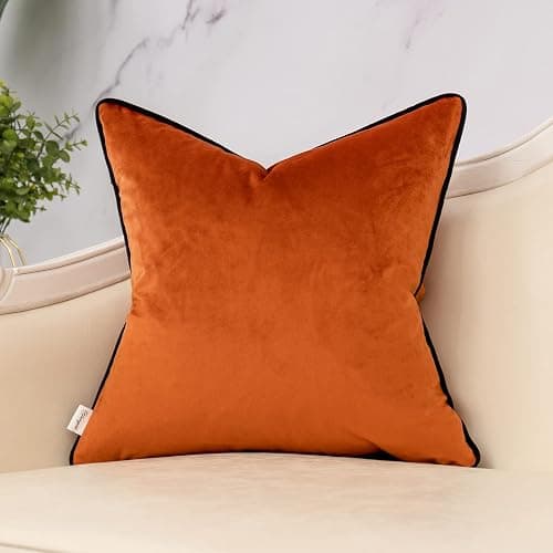 Yangest Burnt Orange Decorative Velvet Throw Pillow Cover Striped Patchwork Cushion Case Modern 18x18 Inch Pillowcase for Sofa Couch Bedroom Living Room Home Decor - Burnt Orange - 18" x 18" (Pack of 1) thumbnail 2